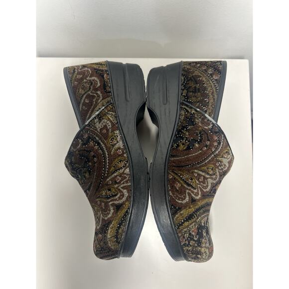 Dansko Paisley Tapestry Brown jewel Clogs size EU 40 US 9 Retro 70s Boho nurse - Picture 10 of 14